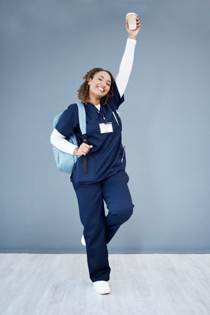 Woman, portrait or excited in medical school success, hospital internship goals or medicine univers